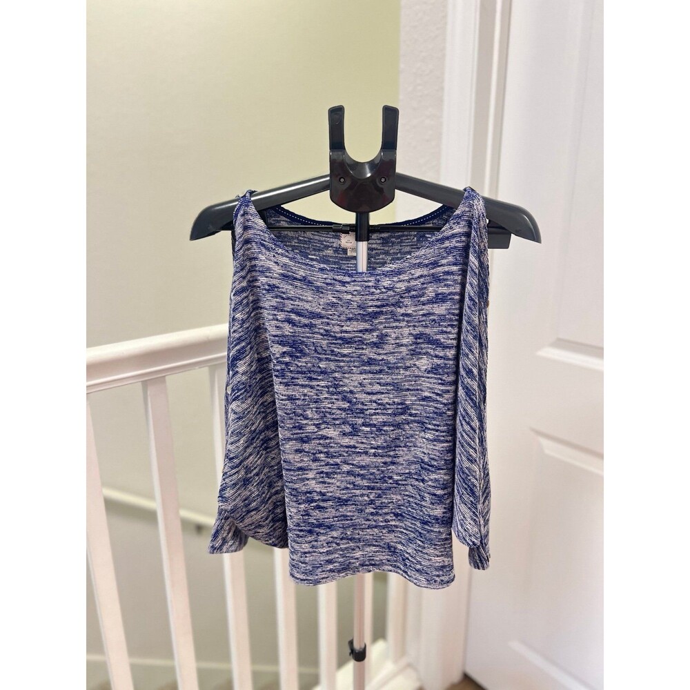 Anthropologie Postcard Blue Static Cold Shoulder Sweater Women’s Size Medium